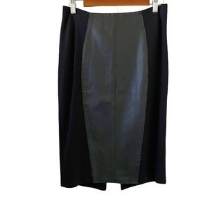 Neiman Marcus Leather Panel Ponte Knit Pencil Skirt In Black Size M